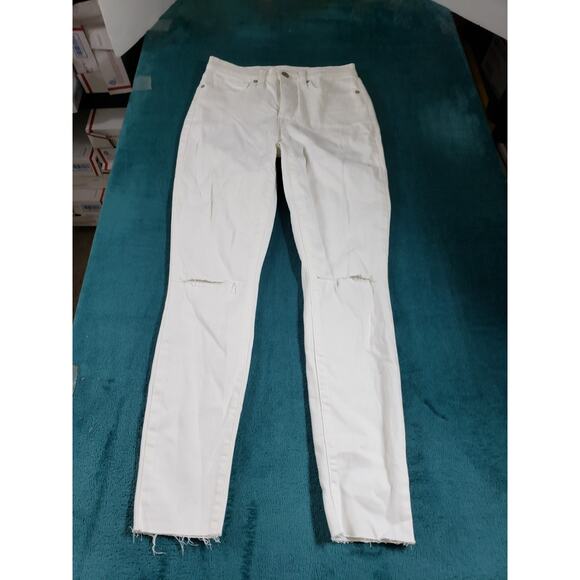 Lucky Brand Jeans Size 2 Women White Stretch Fray Hem High Rise Skinny Bridgette - Picture 1 of 15